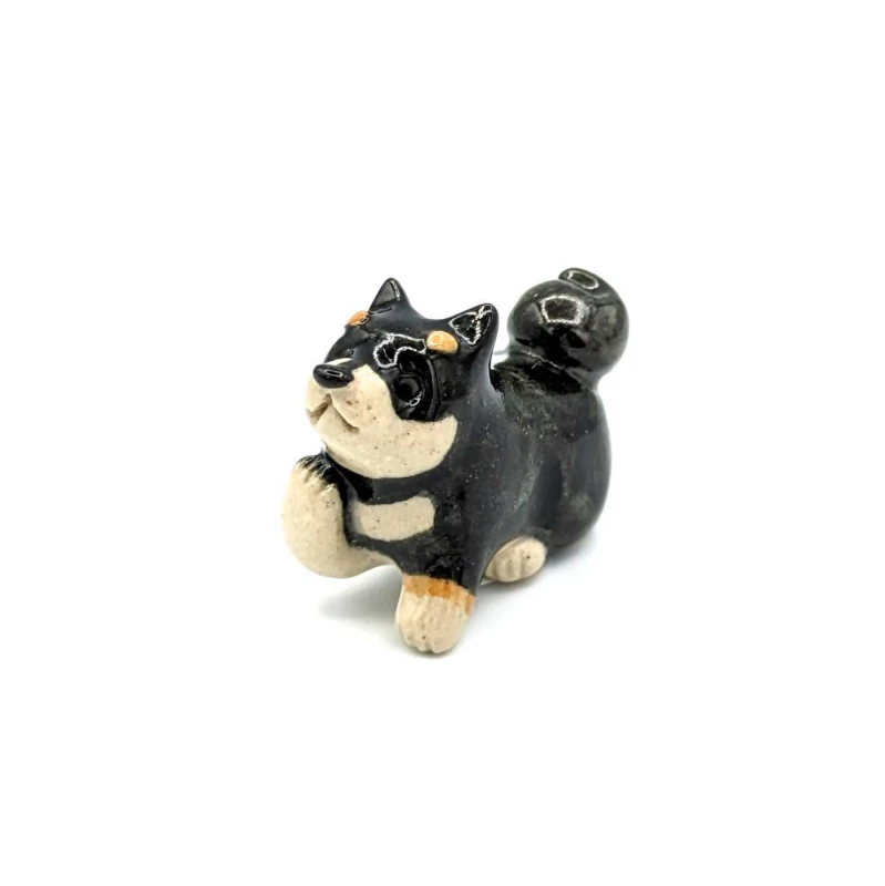 箸置 日本の犬 柴犬 黒 おすわり 右手あげ