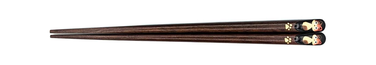 若狭塗箸　会津蒔絵　三毛猫(黒)18cm