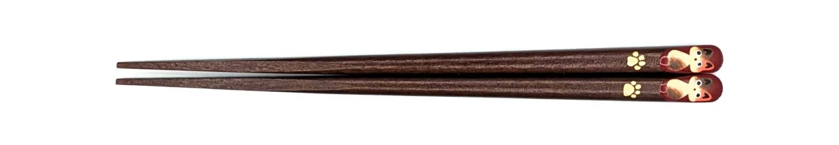 若狭塗箸　会津蒔絵　三毛猫(赤)18cm