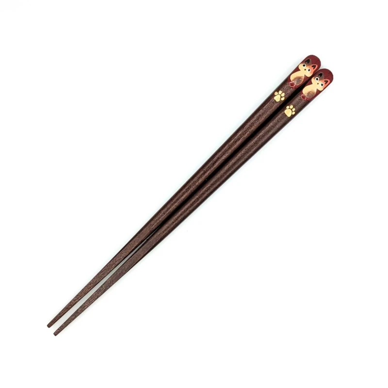 若狭塗箸　会津蒔絵　三毛猫(赤)18cm 3枚目