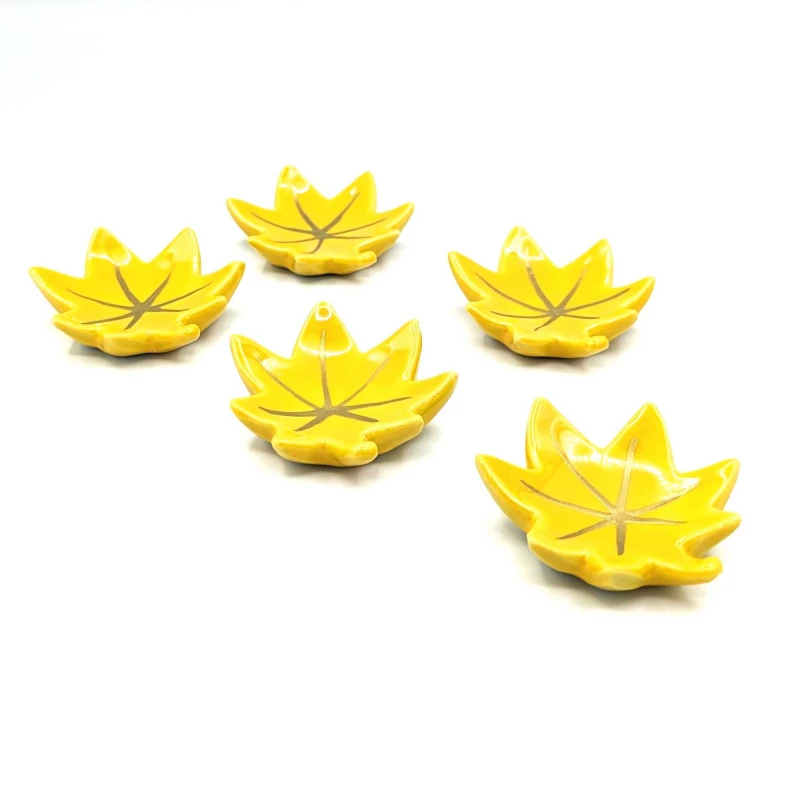 京焼　箸置　黄交趾紅葉揃え 2枚目