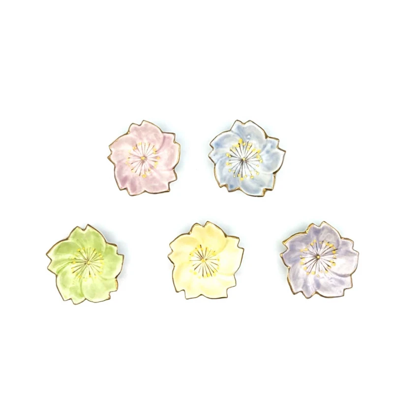 京焼　箸置　五色桜しべ入揃え 1枚目