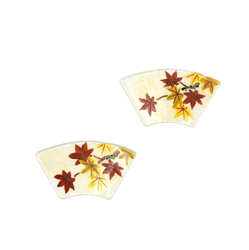 京焼　ペア箸置　赤紅葉扇面