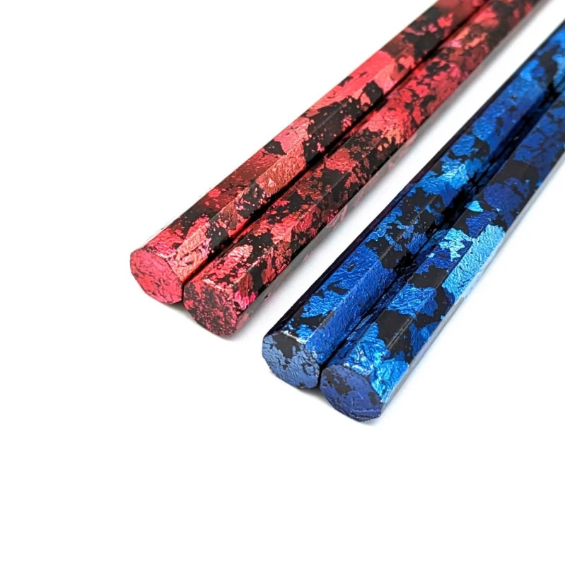 【送料無料】京金彩工芸　みやこ金彩八角箸　藍青/黒赤　夫婦箸セット【桐箱入】 2枚目