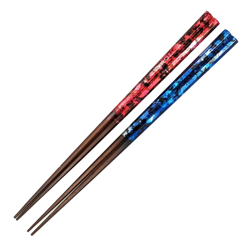 【送料無料】京金彩工芸　みやこ金彩八角箸　藍青/黒赤　夫婦箸セット【桐箱入】 3枚目