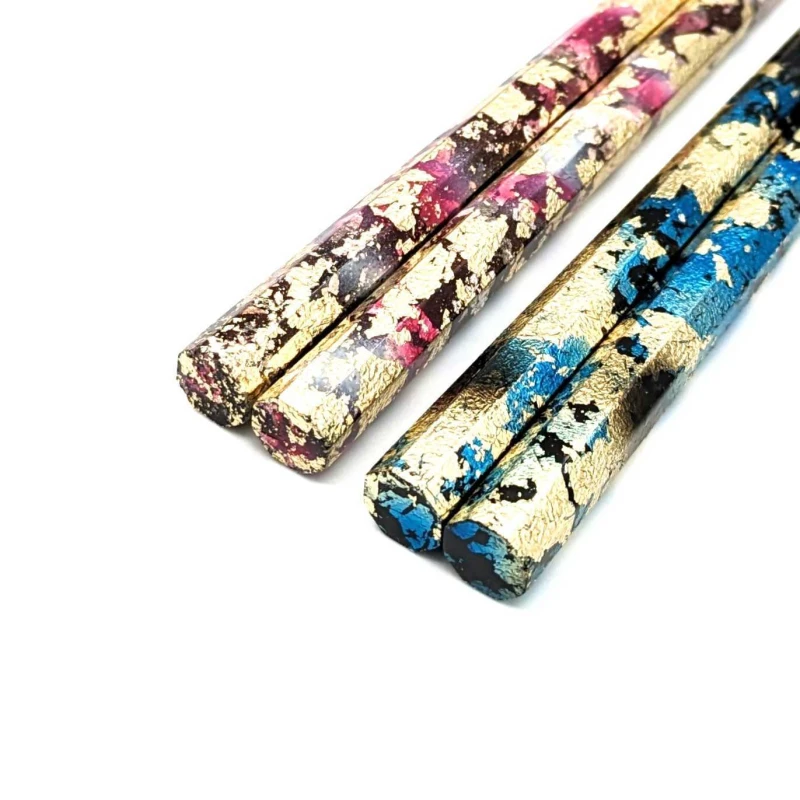 【送料無料】京金彩工芸　みやこ金彩八角箸　銀青/銀赤　夫婦箸セット【桐箱入】 2枚目