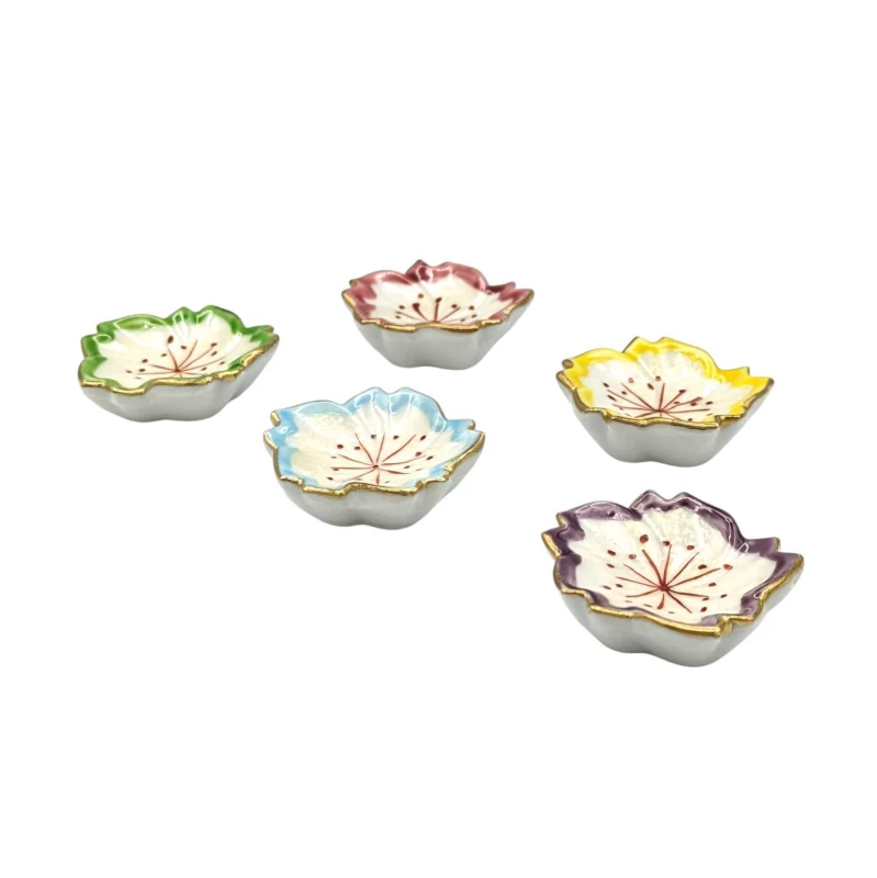 京焼　ふち五色　凹桜　箸置セット 2枚目