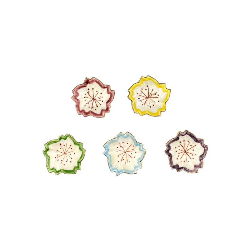 京焼　ふち五色　凹桜　箸置セット