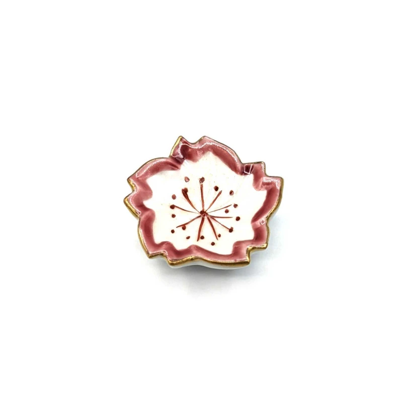 京焼　ふち赤　凹桜