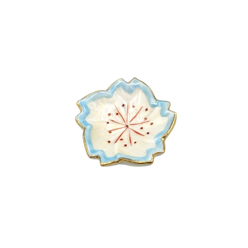 京焼　ふち水色　凹桜