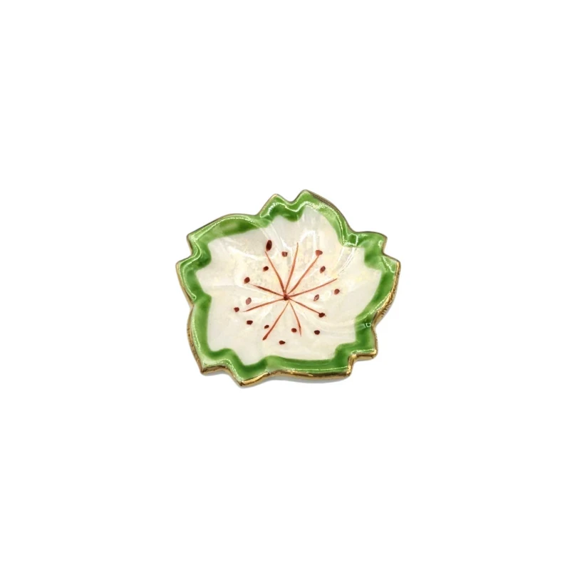 京焼　ふち黄緑　凹桜