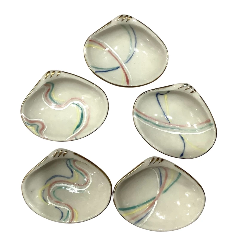 京焼　箸置　五色ライン貝形  5個セット