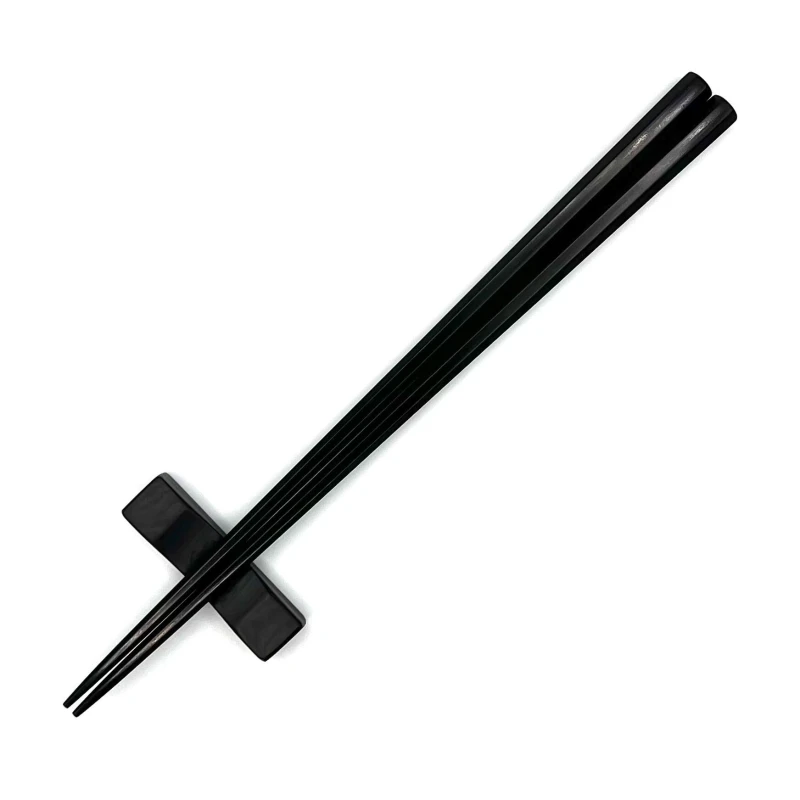 【送料無料】青黒檀　八角箸　箸置セット【桐箱入】