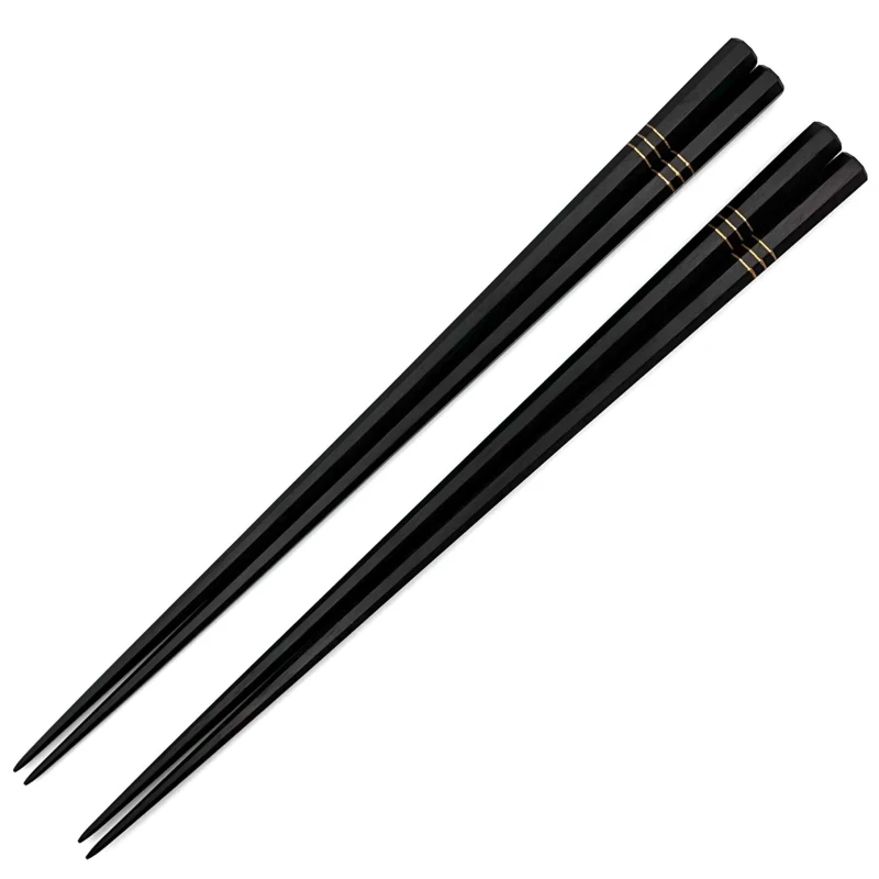 【送料無料】総八角黒檀　金三本線　25cm　夫婦箸セット【桐箱入】 3枚目