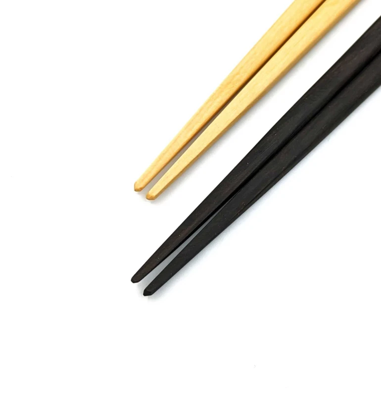 【送料無料】楕円木箸先角　ブラックウッド　つげ　夫婦箸セット【桐箱入】 1枚目
