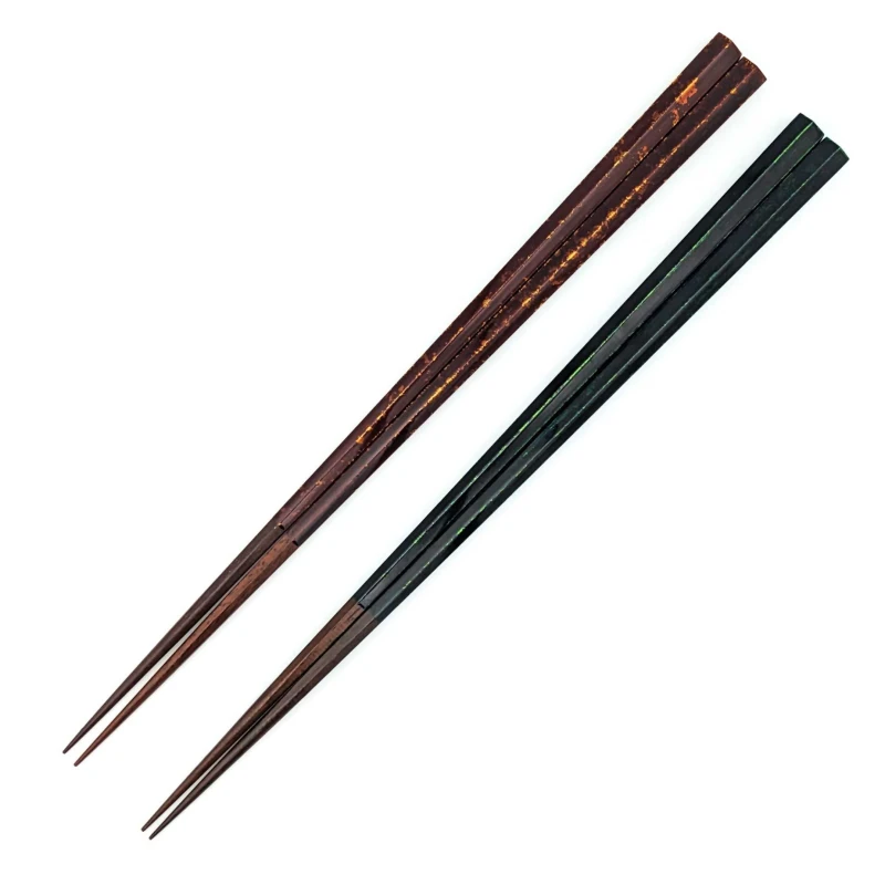 【送料無料】六角金箔散らし溜塗箸　青緑・赤　夫婦箸セット【桐箱入】 3枚目
