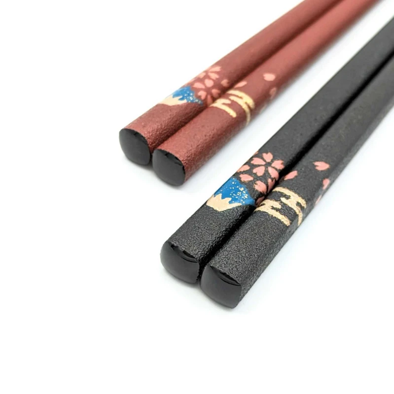 【送料無料】輪島塗乾漆蒔絵箸　富士山に桜　夫婦箸セット【桐箱入】 2枚目