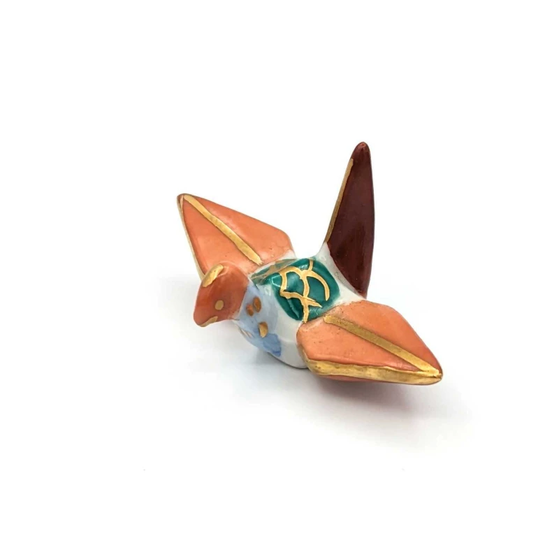 京焼　箸置　金彩赤塗折鶴