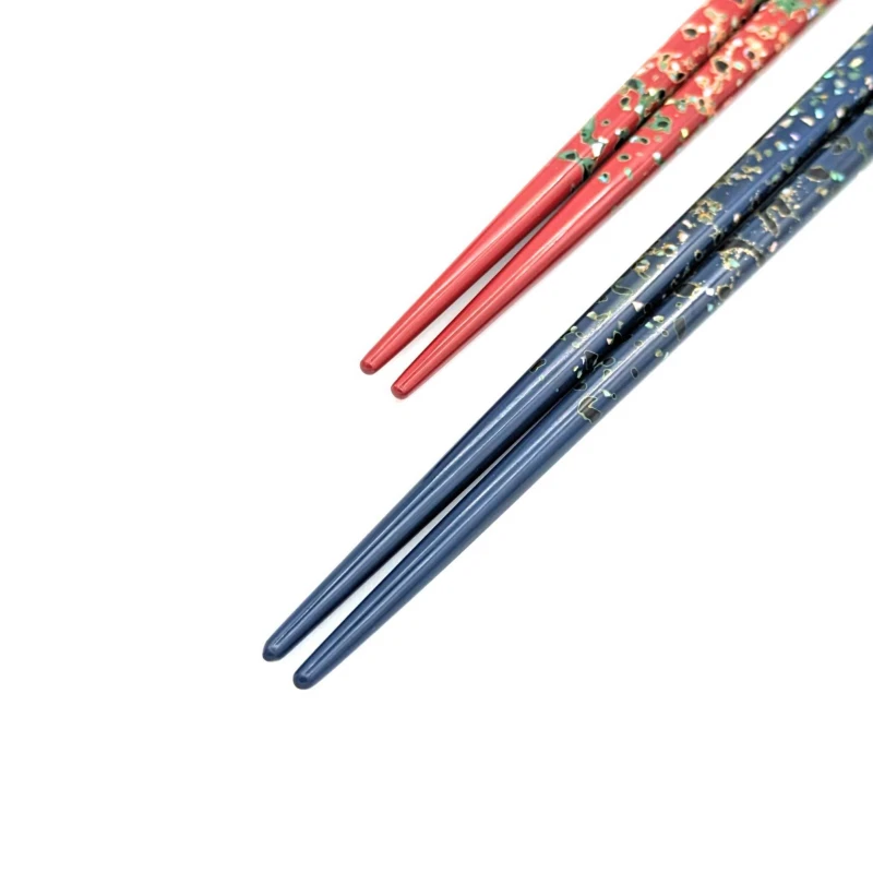 【送料無料】津軽塗箸　貝蒔　青赤　夫婦箸セット【桐箱入】 1枚目