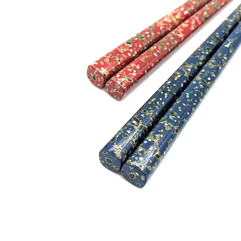 【送料無料】津軽塗箸　貝蒔　青赤　夫婦箸セット【桐箱入】 2枚目