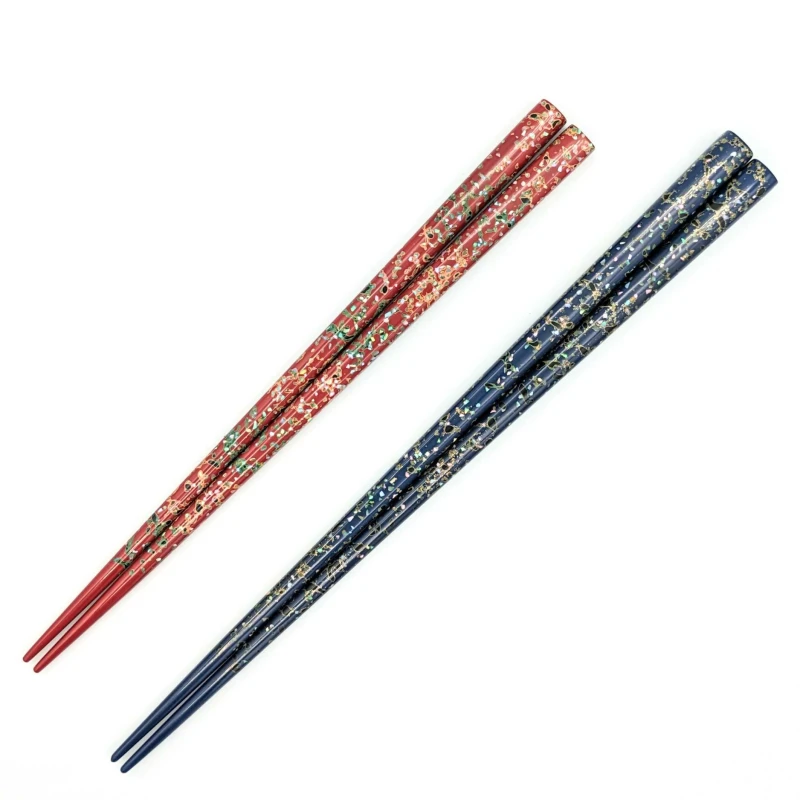 【送料無料】津軽塗箸　貝蒔　青赤　夫婦箸セット【桐箱入】 3枚目
