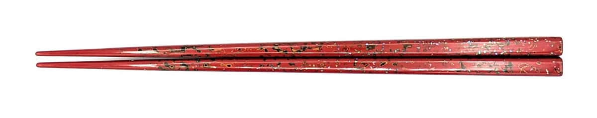 津軽塗箸　唐塗貝入　赤(中)
