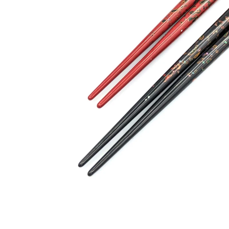 【送料無料】津軽塗箸　唐塗貝入　呂・赤　夫婦箸セット【桐箱入】 1枚目