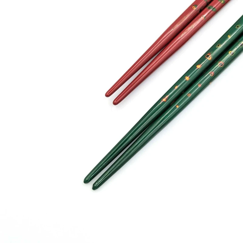 【送料無料】津軽塗箸　唐塗　緑・赤　夫婦箸セット【桐箱入】 1枚目