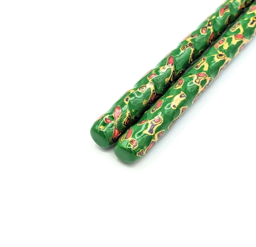 籃胎漆器箸　本金粉入り　緑 2枚目