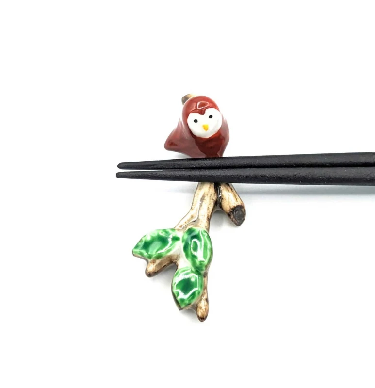京焼 箸置 五色ふくろう 赤 2枚目