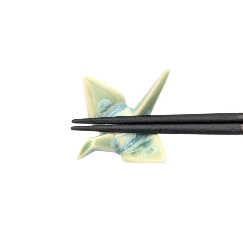 京焼 箸置 花結晶折鶴 緑 2枚目