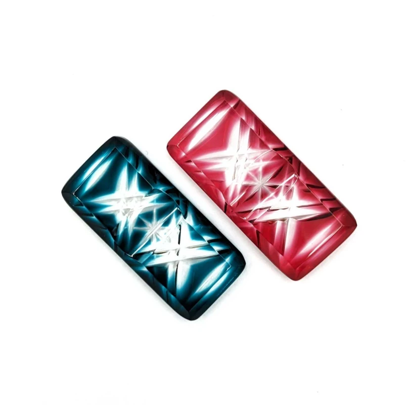 薩摩切子 箸置ペア 麻の葉文 緑・金赤 2枚目