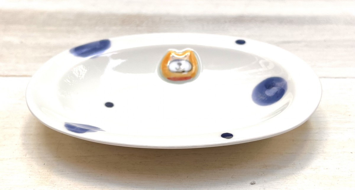 アニマルドット　犬　(青)　楕円小皿 2枚目
