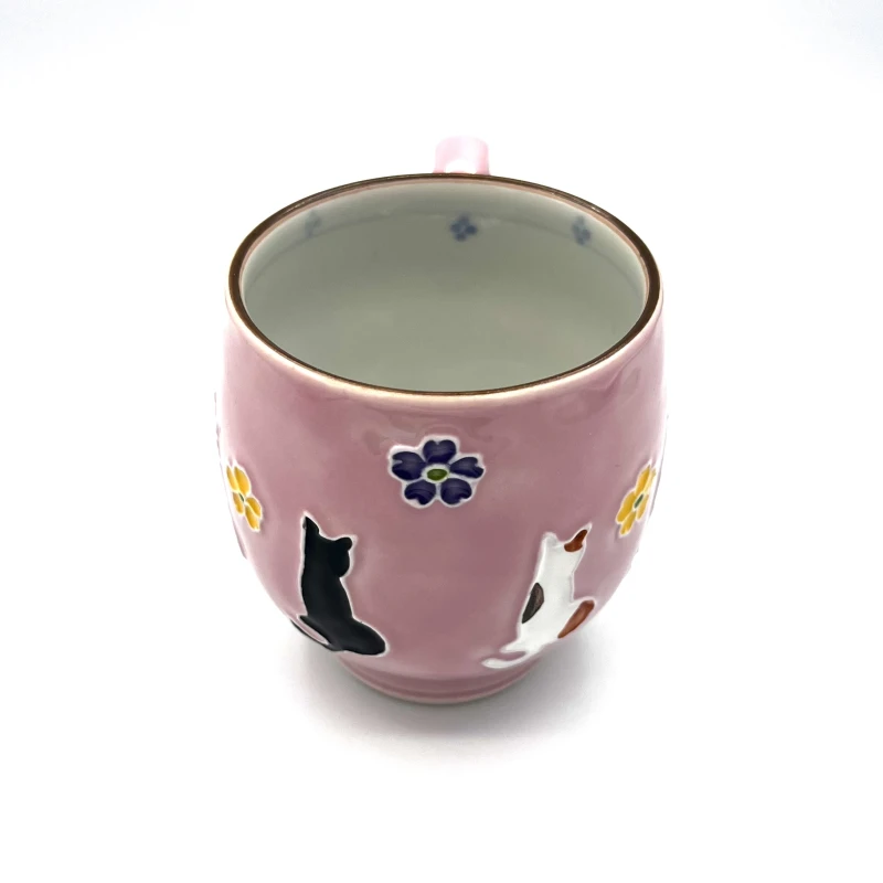 京焼　マグカップ　交趾　花ねこ(ピンク) 2枚目