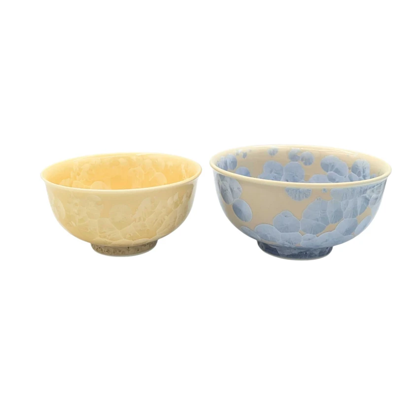 京焼　組飯碗　花結晶（銀花・金花）
