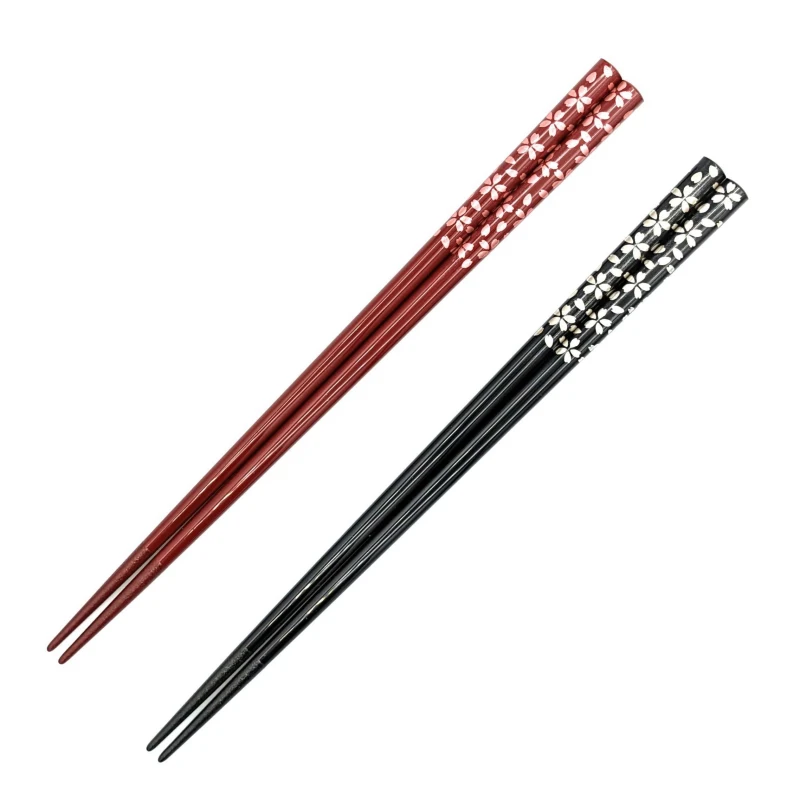 【送料無料】食洗機対応 越前漆器 MR黒銀桜・朱ピンク桜 夫婦箸セット【桐箱入】 3枚目