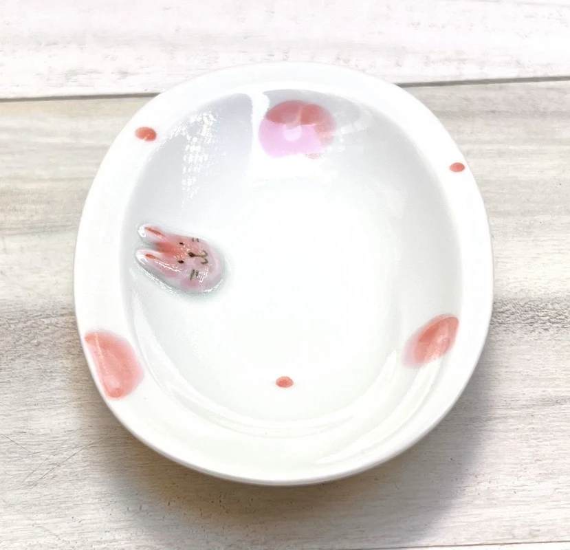 アニマルドット　うさぎ　(桃)　楕円小皿 3枚目