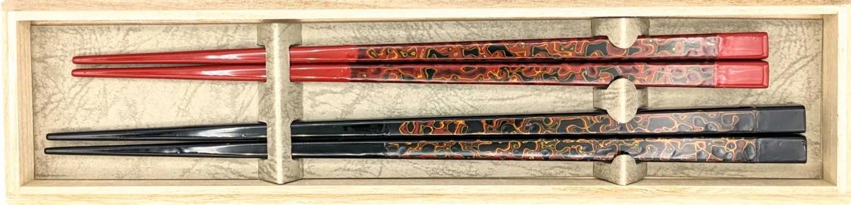 【送料無料】木曽塗箸 堆朱帯 夫婦箸セット【桐箱入】