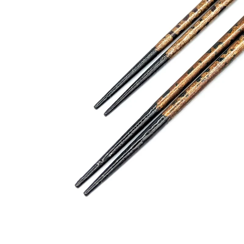 【送料無料】津軽塗箸　梨地ゴールド　夫婦箸セット【桐箱入】 1枚目