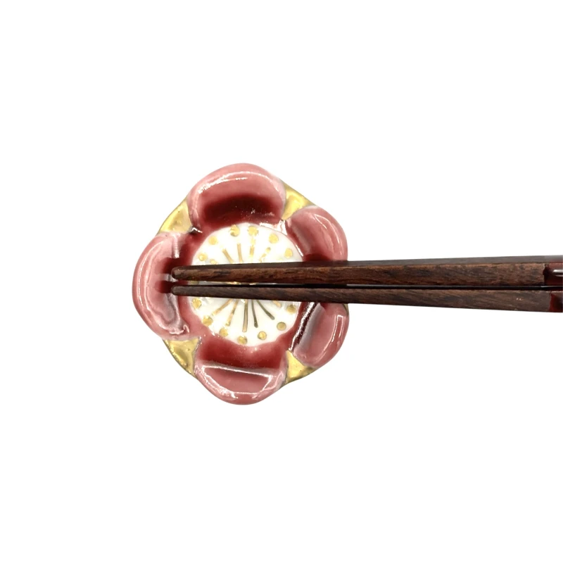 京焼　箸置　ピンク梅 3枚目