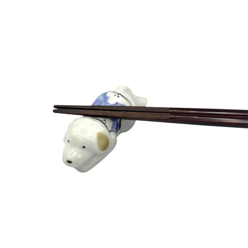 京焼　箸置　紺の洋服を着た犬 3枚目