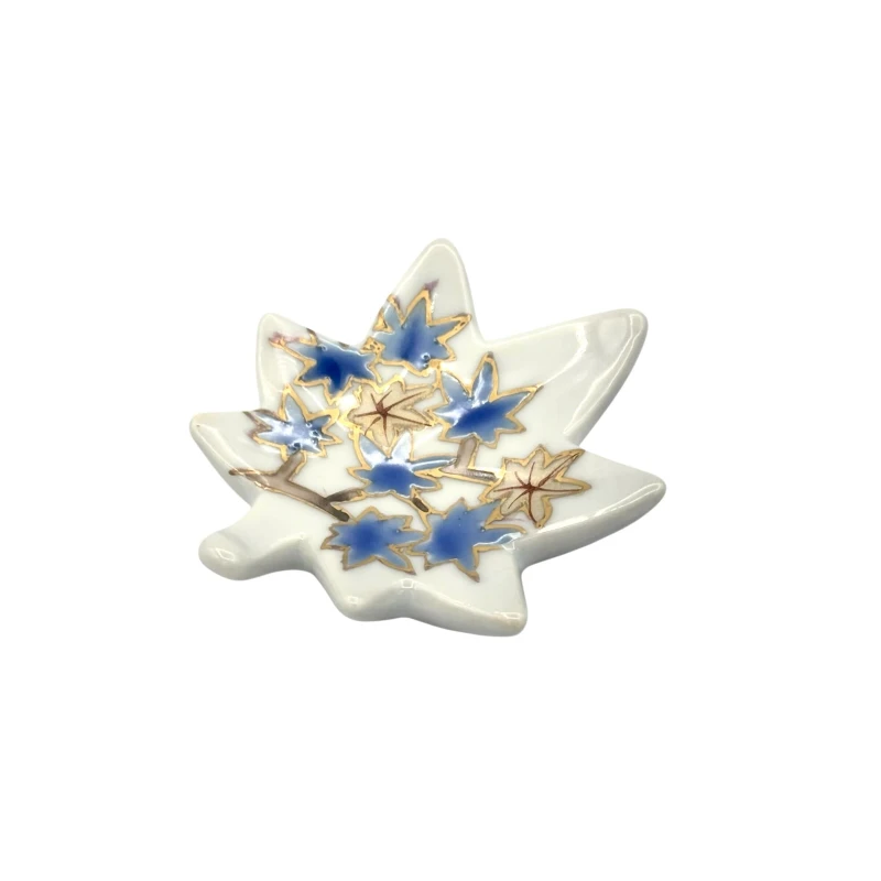 京焼　箸置　五色金彩紅葉　青