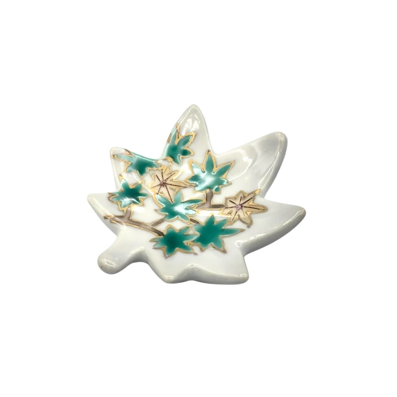 京焼　箸置　五色金彩紅葉　濃緑