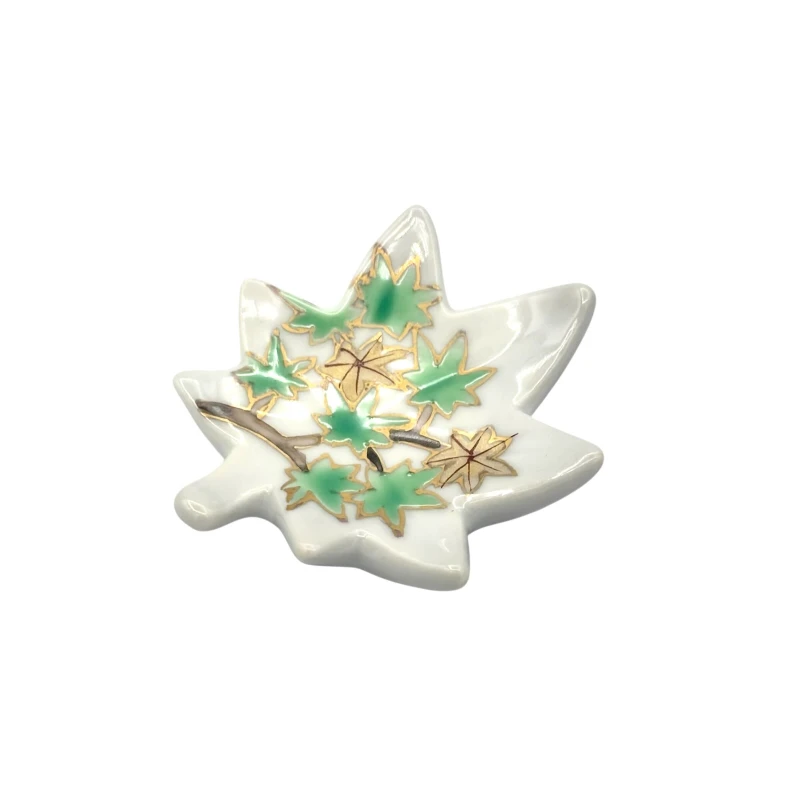 京焼　箸置　五色金彩紅葉　緑