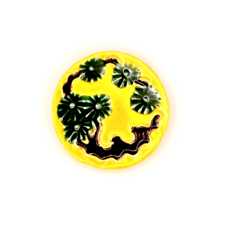 京焼　箸置　黄交趾ことぶき　松