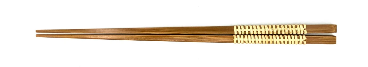 薩摩竹 煤竹藤巻角取り箸 25cm