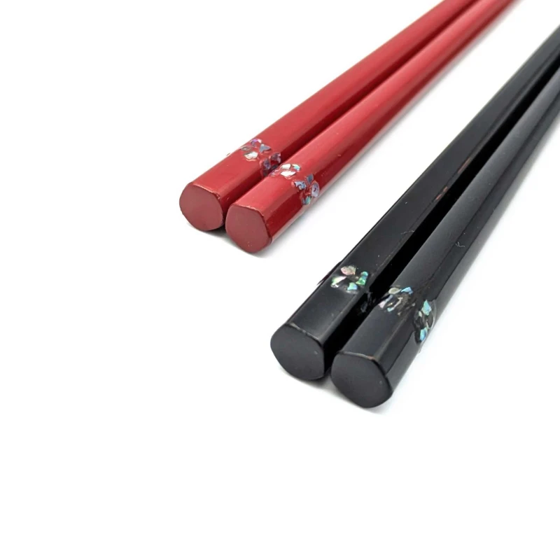 【送料無料】山中塗　五角塗箸持ち手貝二段貼り　夫婦箸セット【桐箱入】 2枚目