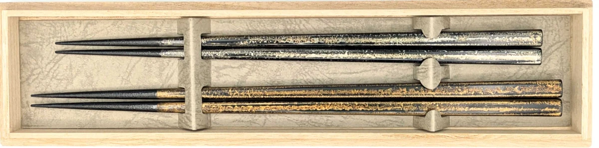 【送料無料】ひび塗 ゴールド・シルバー 夫婦箸セット【桐箱入】