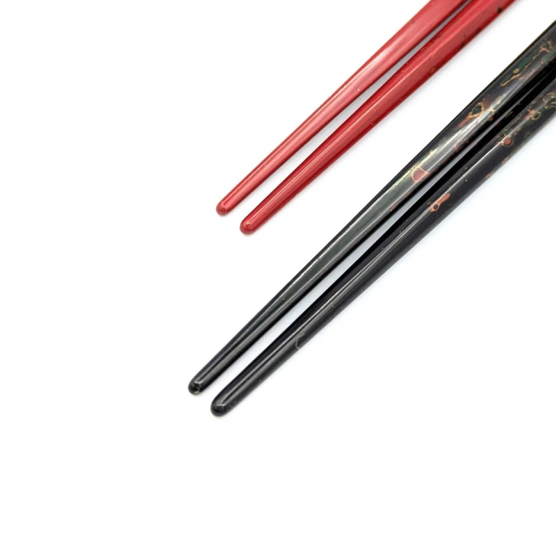【送料無料】津軽塗箸　八角唐塗　呂・赤　夫婦箸セット【桐箱入】 1枚目