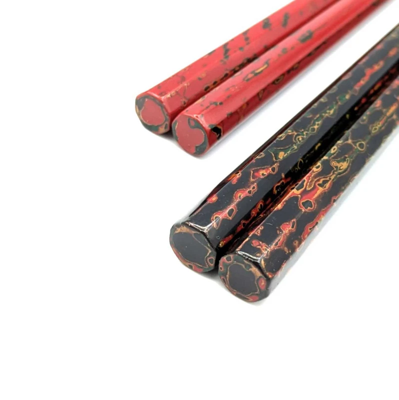 【送料無料】津軽塗箸　八角唐塗　呂・赤　夫婦箸セット【桐箱入】 2枚目